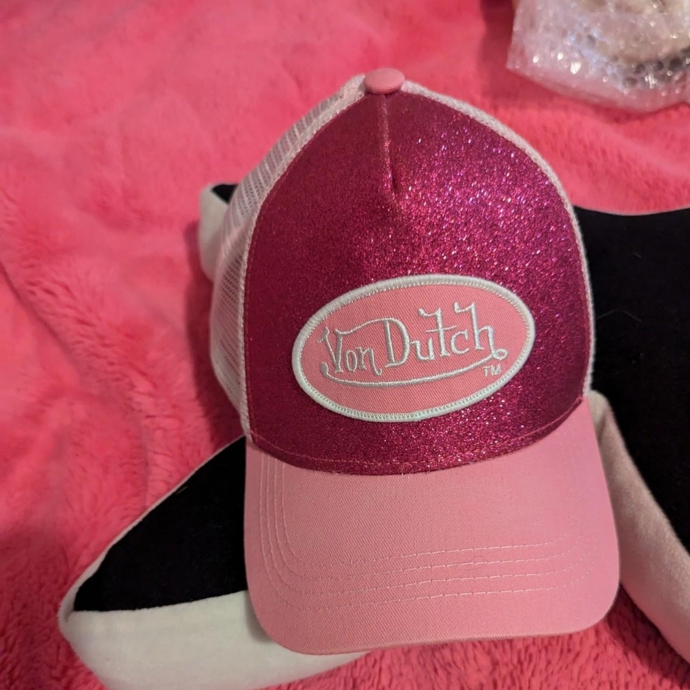 Von Dutch pink glitter hat